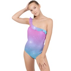Pastel Goth Galaxy  Frilly One Shoulder Swimsuit by thethiiird