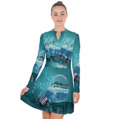Awesome Light Bulb With Tropical Island Long Sleeve Panel Dress by FantasyWorld7