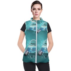 Awesome Light Bulb With Tropical Island Women s Puffer Vest by FantasyWorld7