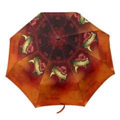 Wonderful Heart On Vintage Background Folding Umbrellas by FantasyWorld7