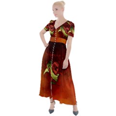 Wonderful Heart On Vintage Background Button Up Short Sleeve Maxi Dress by FantasyWorld7