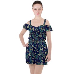 French Horn Ruffle Cut Out Chiffon Playsuit by BubbSnugg