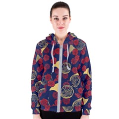 Roses French Horn  Women s Zipper Hoodie by BubbSnugg