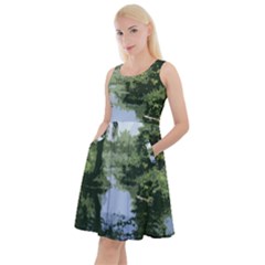 Away From The City Cutout Painted Knee Length Skater Dress With Pockets by SeeChicago