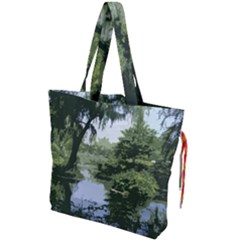 Away From The City Cutout Painted Drawstring Tote Bag by SeeChicago