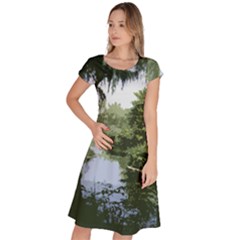 Away From The City Cutout Painted Classic Short Sleeve Dress by SeeChicago