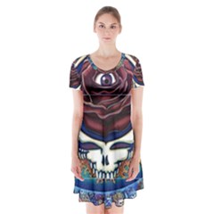 Grateful Dead Ahead Of Their Time Short Sleeve V-neck Flare Dress by Sapixe