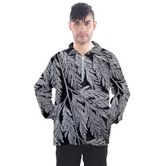 Fern Leaves Foliage Black And White Men s Half Zip Pullover by Vaneshart