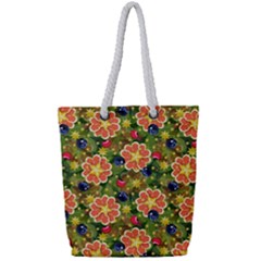 Fruit Star Blueberry Cherry Leaf Full Print Rope Handle Tote (small) by Vaneshart