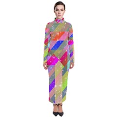 Multicolored Party Geo Design Print Turtleneck Maxi Dress