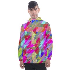 Multicolored Party Geo Design Print Men s Front Pocket Pullover Windbreaker by dflcprintsclothing