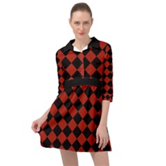 Block Fiesta - Apple Red & Black Mini Skater Shirt Dress by FashionBoulevard