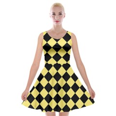 Block Fiesta - Blonde Yellow & Black Velvet Skater Dress by FashionBoulevard