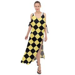 Block Fiesta - Blonde Yellow & Black Maxi Chiffon Cover Up Dress by FashionBoulevard