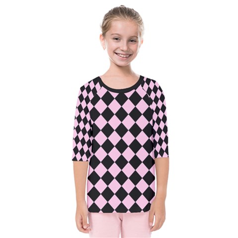 Block Fiesta - Blush Pink & Black Kids  Quarter Sleeve Raglan Tee by FashionBoulevard