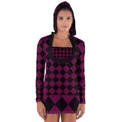 Block Fiesta - Boysenberry Purple & Black Long Sleeve Hooded T-shirt by FashionBoulevard