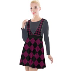Block Fiesta - Boysenberry Purple & Black Plunge Pinafore Velour Dress by FashionBoulevard