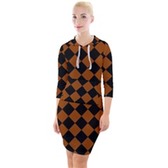 Block Fiesta - Burnt Orange & Black Quarter Sleeve Hood Bodycon Dress by FashionBoulevard