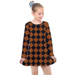 Block Fiesta - Burnt Orange & Black Kids  Long Sleeve Dress by FashionBoulevard