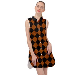 Block Fiesta - Burnt Orange & Black Sleeveless Shirt Dress by FashionBoulevard