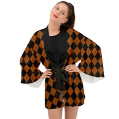 Block Fiesta - Burnt Orange & Black Long Sleeve Kimono by FashionBoulevard