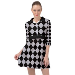 Block Fiesta - Cloudy Grey & Black Mini Skater Shirt Dress by FashionBoulevard