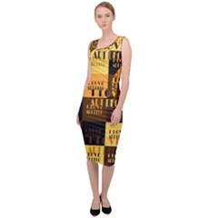 I Love Art Deco Typographic Motif Collage Print Sleeveless Pencil Dress by dflcprintsclothing
