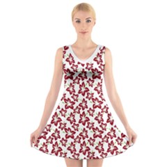 Cute Flowers - Carmine Red White V-neck Sleeveless Dress by FashionBoulevard