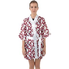 Cute Flowers - Carmine Red White Half Sleeve Satin Kimono  by FashionBoulevard