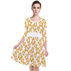 Cute Flowers - Honey Orange White Quarter Sleeve Waist Band Dress by FashionBoulevard