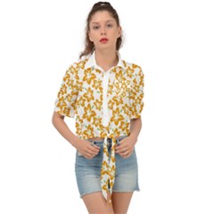 Cute Flowers - Honey Orange White Tie Front Shirt  by FashionBoulevard