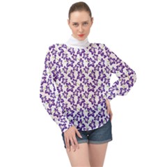 Cute Flowers - Imperial Purple High Neck Long Sleeve Chiffon Top by FashionBoulevard