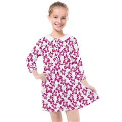 Cute Flowers - Peacock Pink White Kids  Quarter Sleeve Shirt Dress by FashionBoulevard