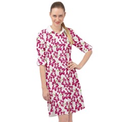 Cute Flowers - Peacock Pink White Long Sleeve Mini Shirt Dress by FashionBoulevard