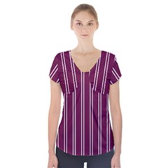 Nice Stripes - Boysenberry Purple Short Sleeve Front Detail Top by FashionBoulevard