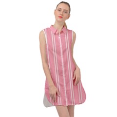 Nice Stripes - Flamingo Pink Sleeveless Shirt Dress by FashionBoulevard