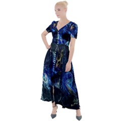 Somewhere In Space Button Up Short Sleeve Maxi Dress by CKArtCreations