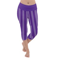 Nice Stripes - Imperial Purple Lightweight Velour Capri Yoga Leggings by FashionBoulevard