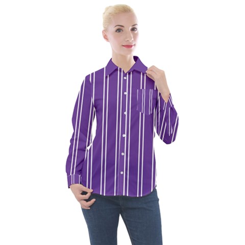 Nice Stripes - Imperial Purple Women s Long Sleeve Pocket Shirt by FashionBoulevard