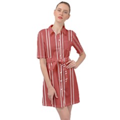 Nice Stripes - Indian Red Belted Shirt Dress by FashionBoulevard