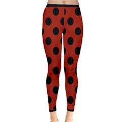 Polka Dots - Black On Apple Red Inside Out Leggings by FashionBoulevard