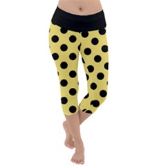 Polka Dots - Black On Blonde Yellow Lightweight Velour Capri Yoga Leggings by FashionBoulevard
