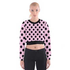 Polka Dots - Black On Blush Pink Cropped Sweatshirt by FashionBoulevard