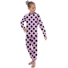 Polka Dots - Black On Blush Pink Kids  Long Sleeve Set  by FashionBoulevard