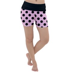 Polka Dots - Black On Blush Pink Lightweight Velour Yoga Shorts by FashionBoulevard