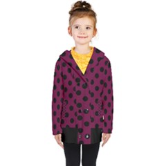 Polka Dots - Black On Boysenberry Purple Kids  Double Breasted Button Coat by FashionBoulevard
