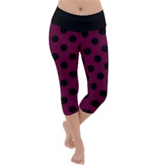 Polka Dots - Black On Boysenberry Purple Lightweight Velour Capri Yoga Leggings by FashionBoulevard
