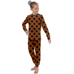 Polka Dots - Black On Burnt Orange Kids  Long Sleeve Set  by FashionBoulevard