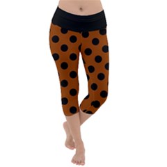 Polka Dots - Black On Burnt Orange Lightweight Velour Capri Yoga Leggings by FashionBoulevard