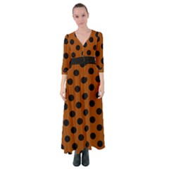 Polka Dots - Black On Burnt Orange Button Up Maxi Dress by FashionBoulevard